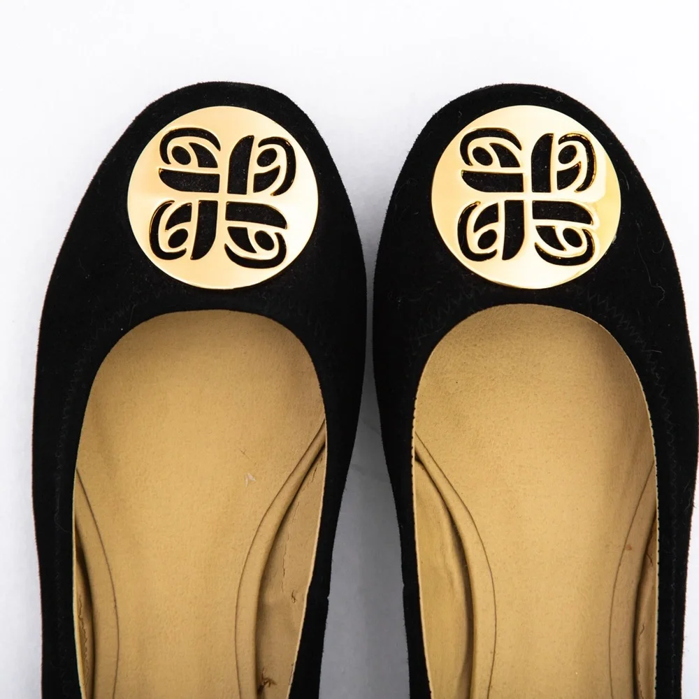 Suede leather ballet flat black with gold accents Red Camel 7